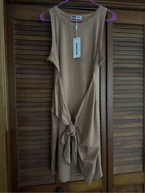 Wish Tan Asymmetrical Knot-Front Sleeveless Dress
